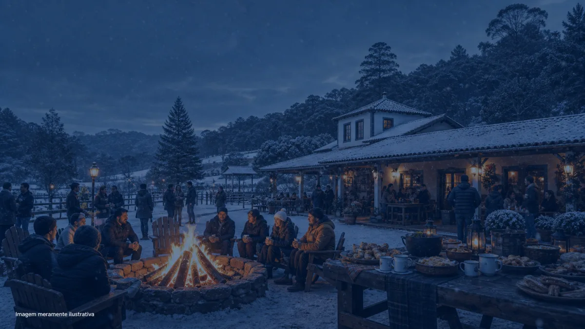 Day use de inverno do Casa Mato, em Taubaté, tem neve artificial e fogueira por R$ 80