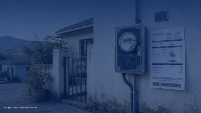 Medidor de energia eletrica na parede de uma casa ao lado de fatura impressa, imagem meramente ilustrativa