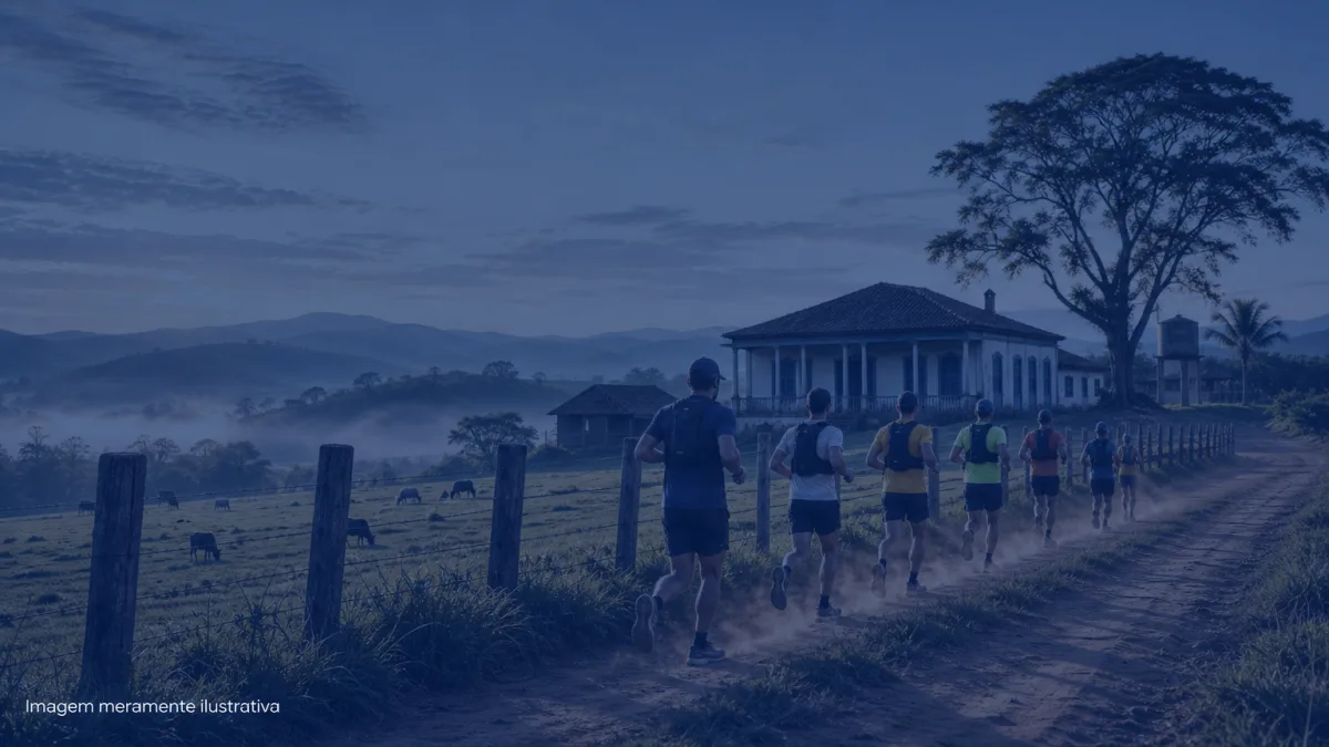 Fazenda histórica com pasto e cerca de madeira ao amanhecer, imagem meramente ilustrativa