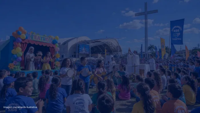 Crianças em atividade recreativa colorida durante acampamento infantil, imagem meramente ilustrativa