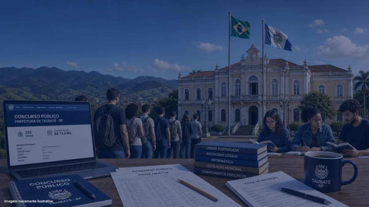 Prefeitura de Taubaté abre concurso com 239 vagas e salários de até R$ 13,9 mil