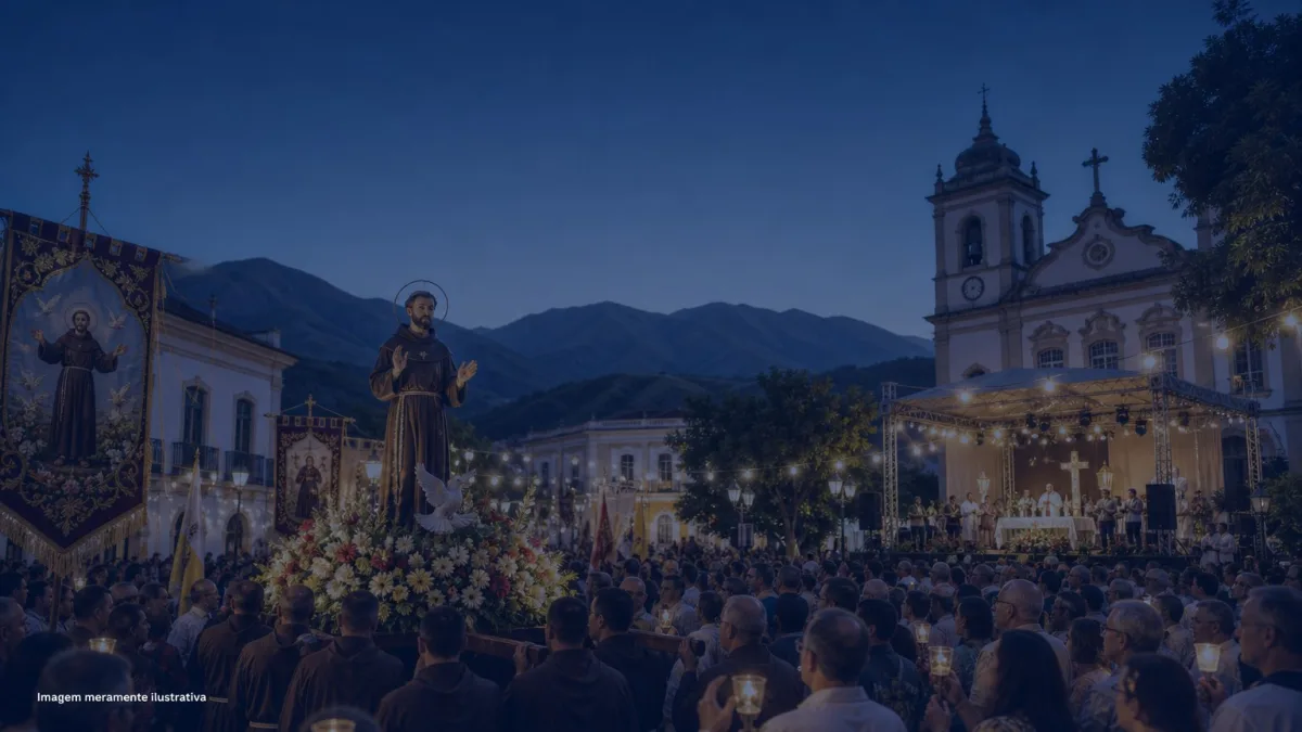Procissão religiosa no centro histórico com multidão de fiéis, imagem meramente ilustrativa