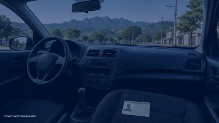 Interior de carro com volante e documento de habilitacao sobre o banco, imagem meramente ilustrativa